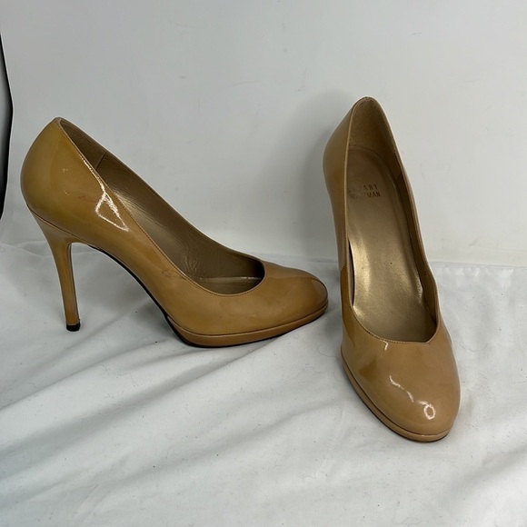 Stuart Weitzman Sz 9.5 Nude Platswoon Patent Leather Pumps - Picture 4 of 16